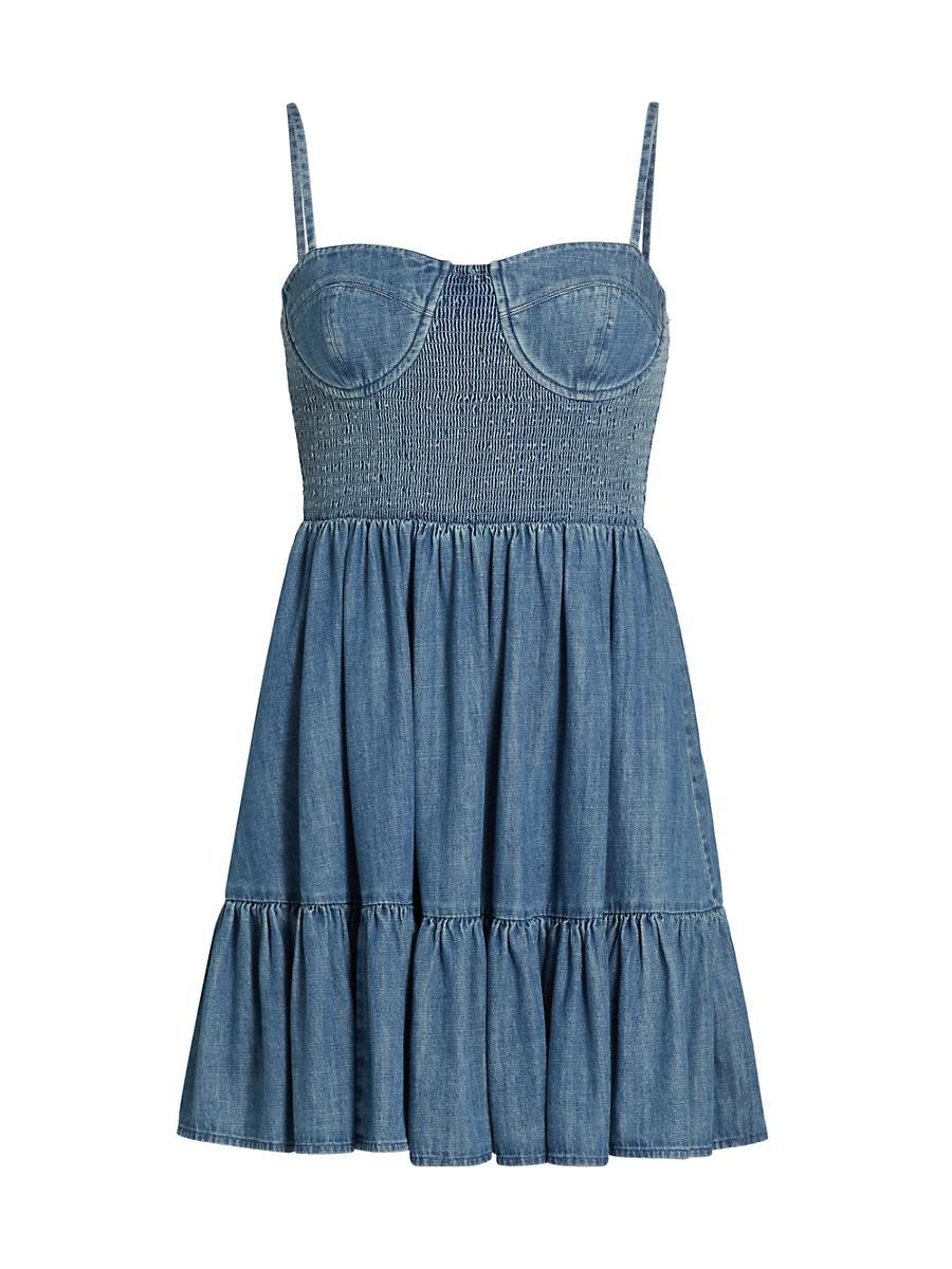 Womens Smocked Denim Bustier Minidress Product Image