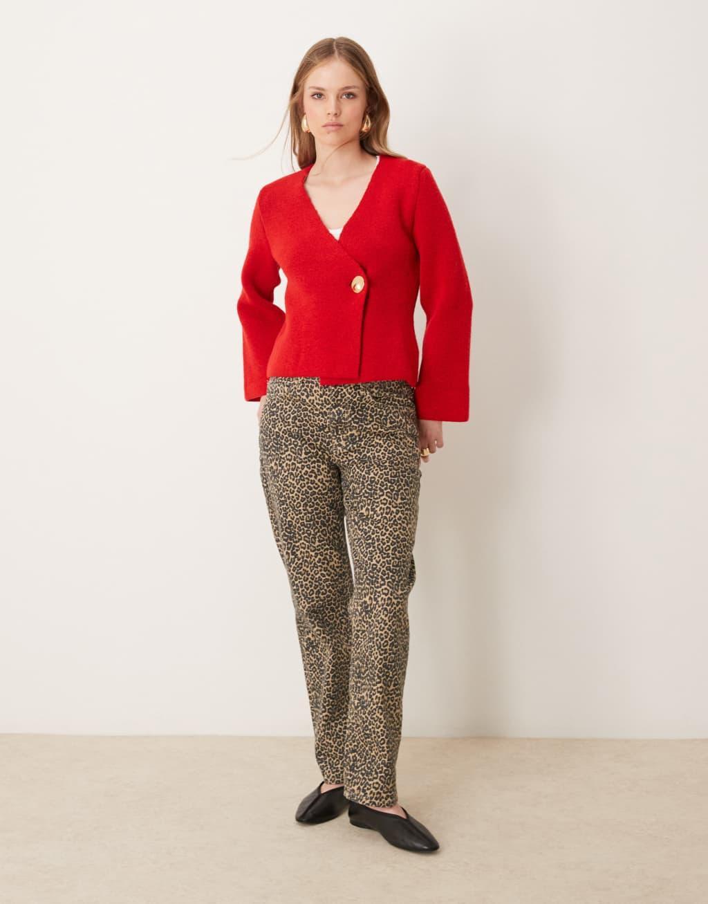 River Island asymmetric cardigan in red Product Image