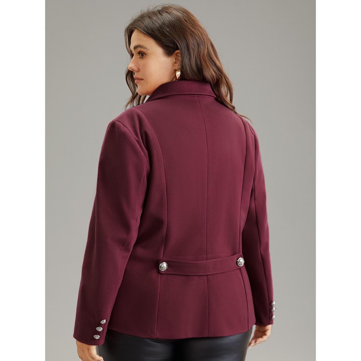 Plus Size Solid Button Fly Pocket Suit Collar Blazer Burgundy Women Office Plain Button Sleeve Long Sleeve Suit Collar 28/5X Pocket Elegant Blazers BloomChic Product Image