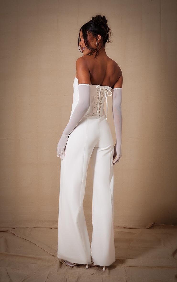 Premium White Woven Bandeau Wide Leg Jumpsuit Product Image