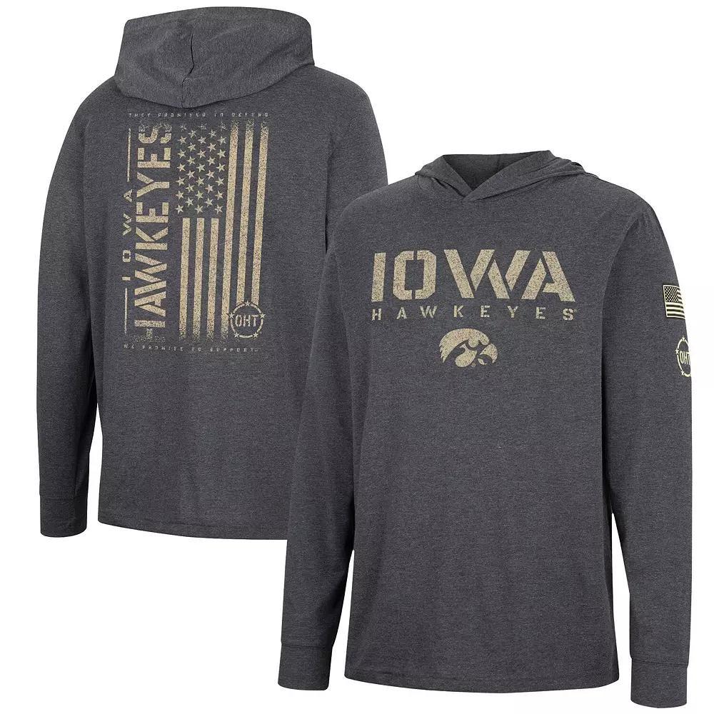 Men's Colosseum Charcoal Iowa Hawkeyes Team OHT Military Appreciation Hoodie Long Sleeve T-Shirt,  Product Image