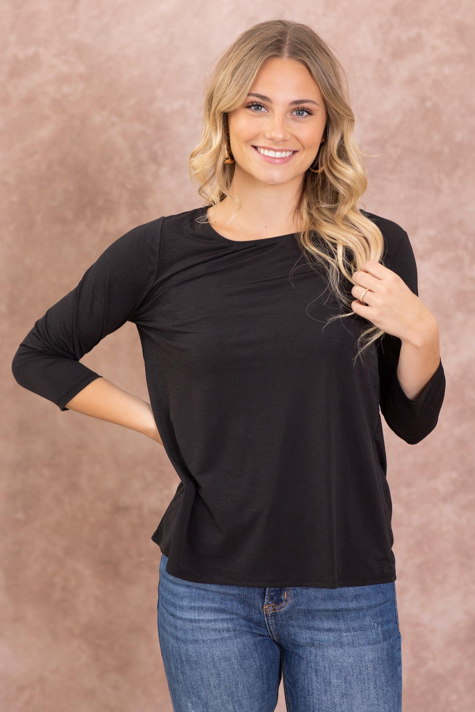 Solid Wrinkle Free 3/4 Sleeve Knit Top Product Image