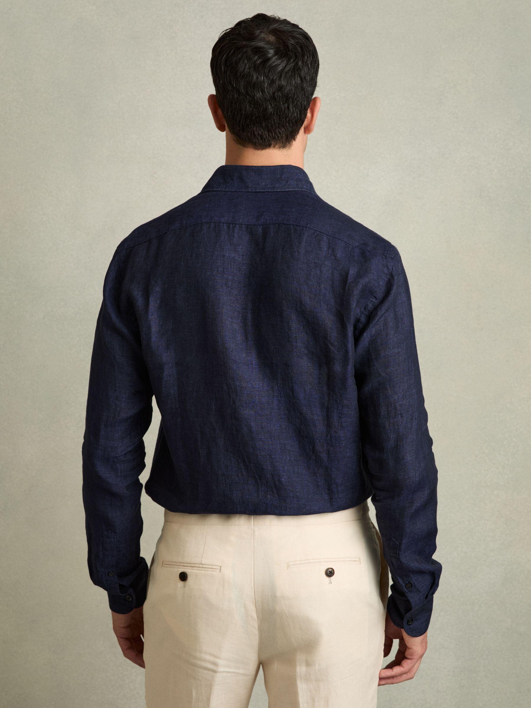 Linen Button-Through Shirt in Navy Product Image