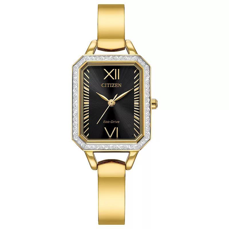 Citizen Eco-Drive Silhouette Crystal Womens Gold Tone Stainless Steel Black Dial Bangle Watch Product Image