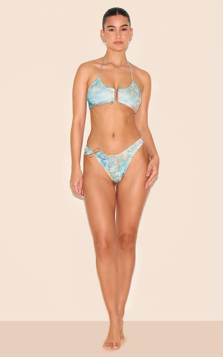 Green Mottled Print Silver Trim Bikini Top Product Image