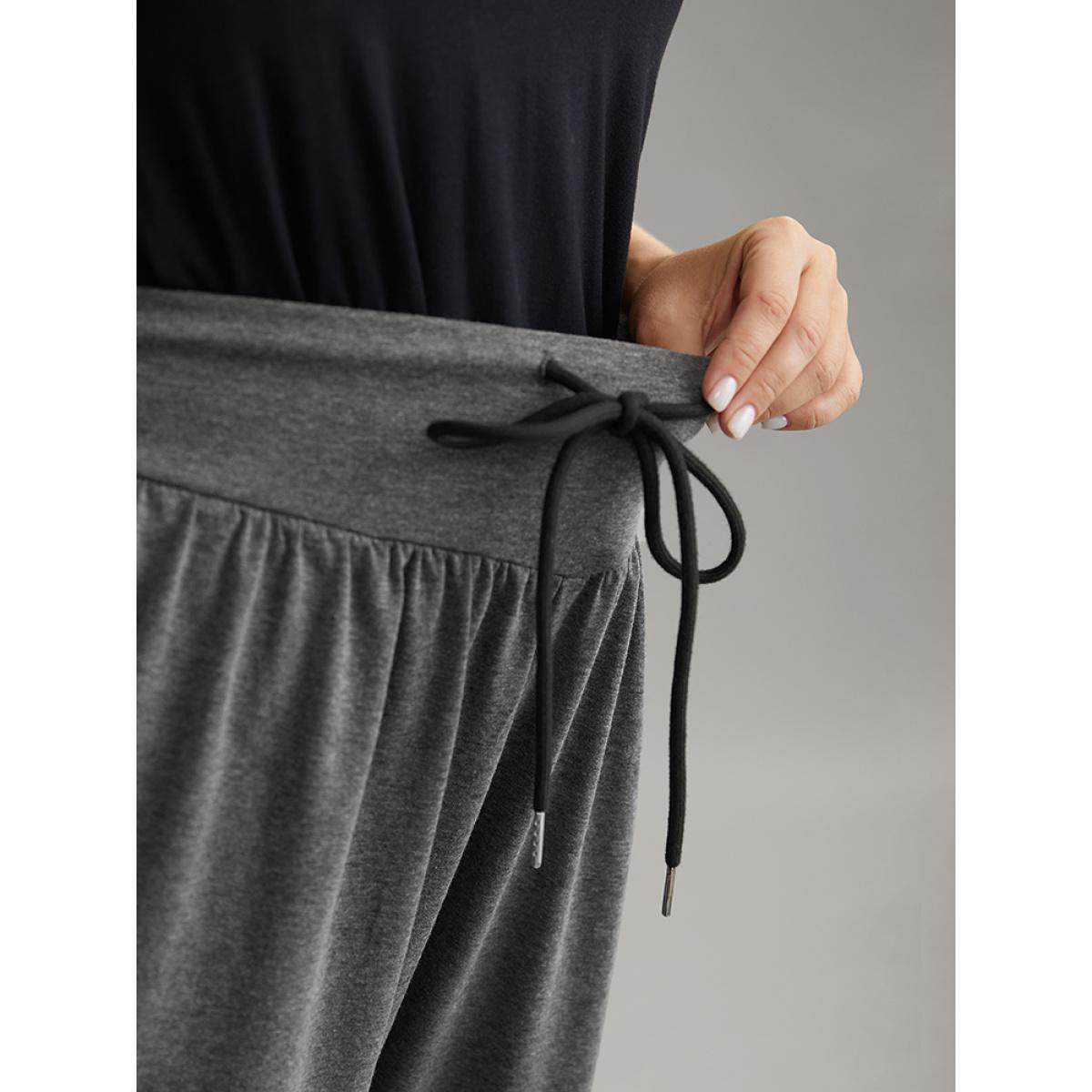 Plus Size Solid Drawstring Elastic Waist Cuffed Pants Women DimGray Casual High Rise Dailywear Pants BloomChic 14-16/1X Product Image