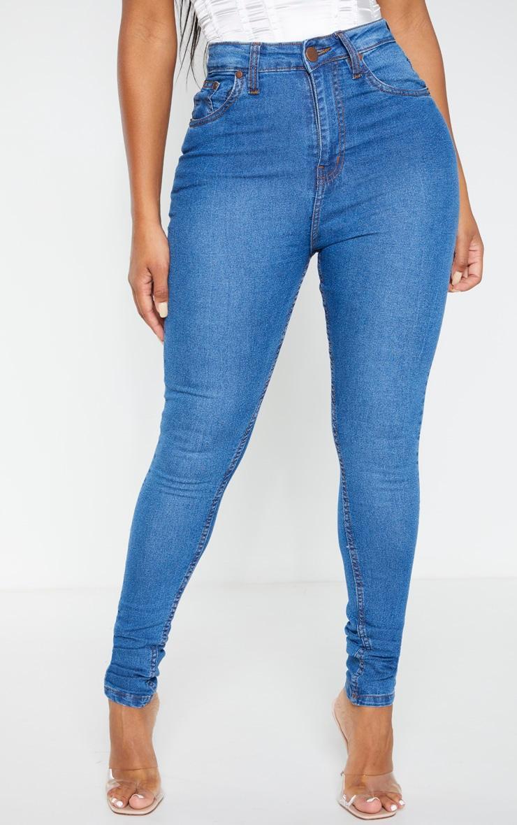 Shape Mid Wash High Waist Super Stretch Skinny Jeans Product Image