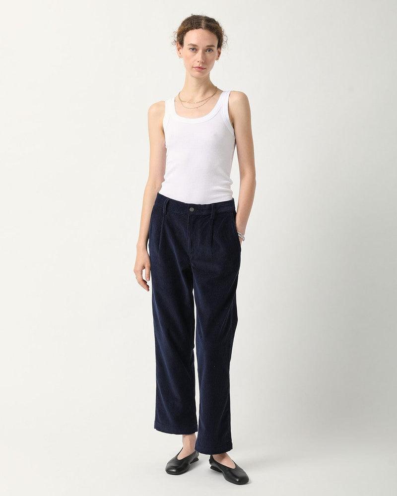 Cord Pleated Trouser - Navy Product Image