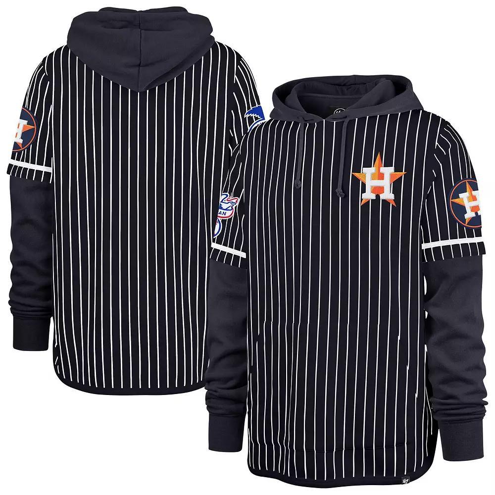 Men's '47 Navy Houston Astros Pinstripe Double Header Pullover Hoodie,  Product Image