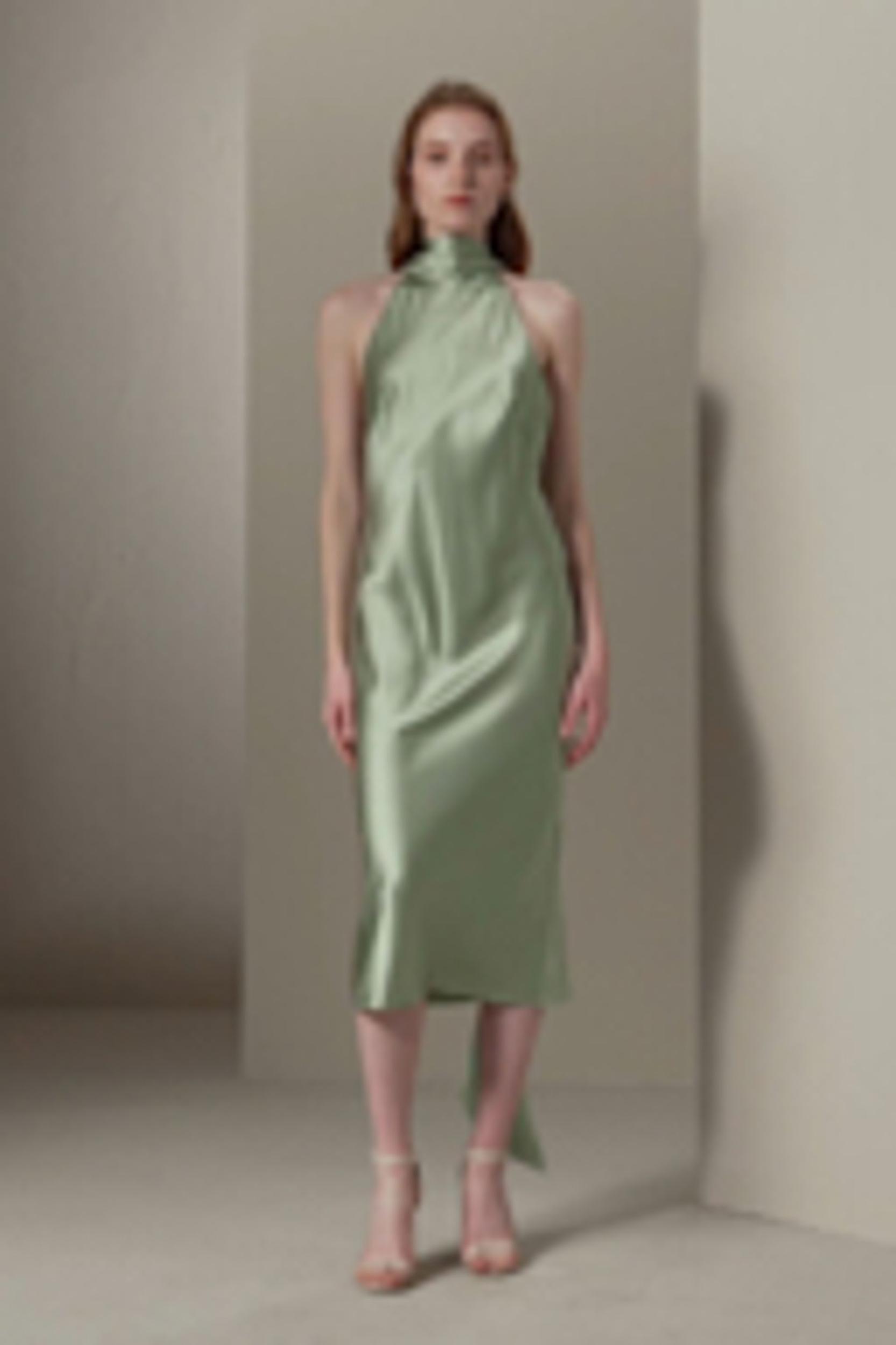 Halter Neck Open Back Silk Dress Product Image