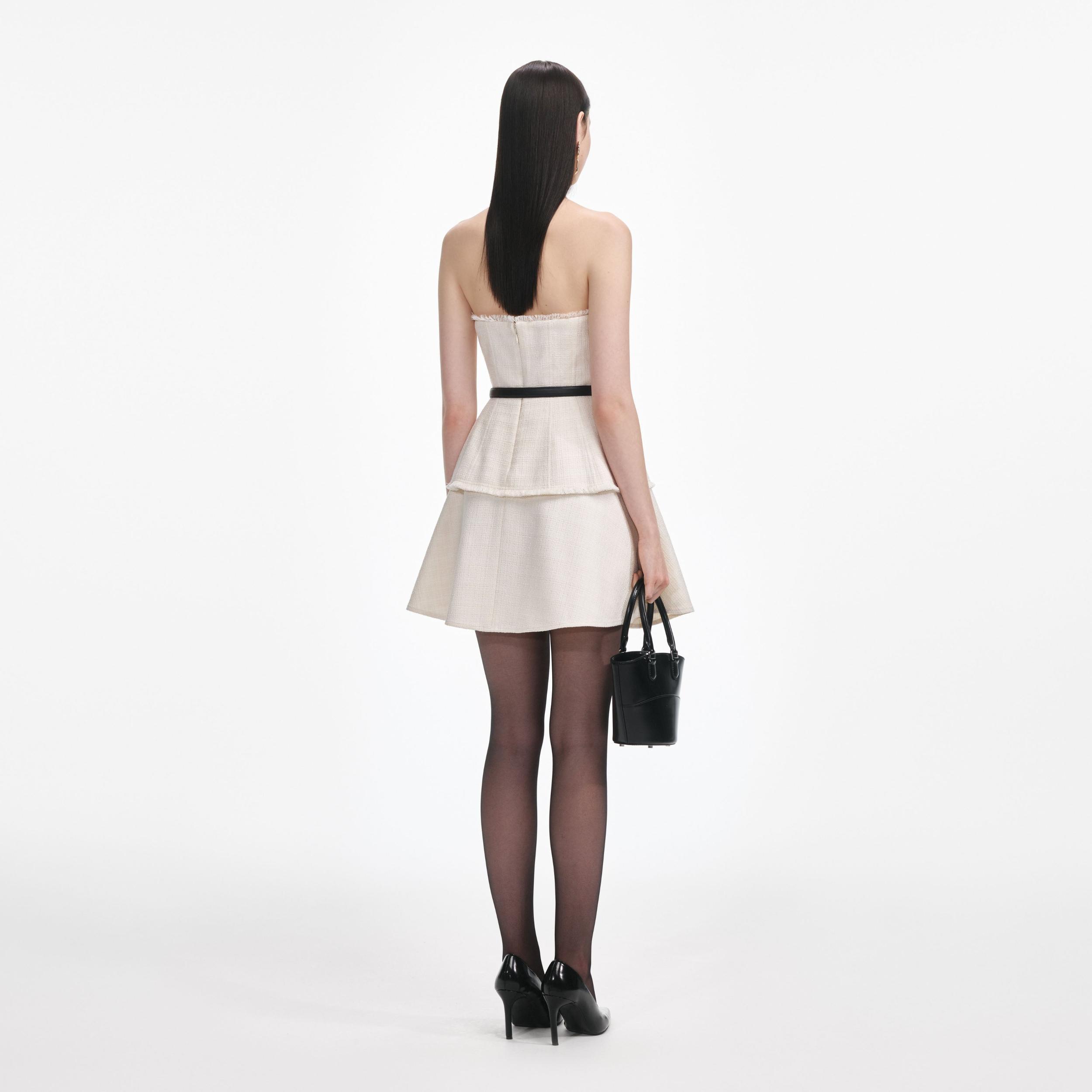 Cream Boucle Bandeau Mini Dress Product Image