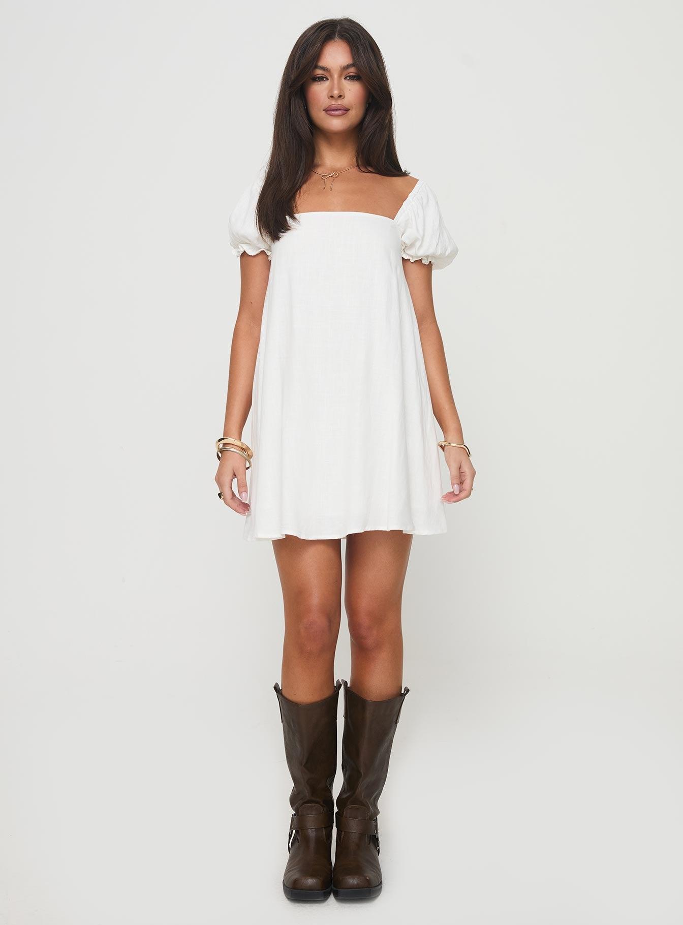 Beyond Linen Blend Mini Dress White Product Image