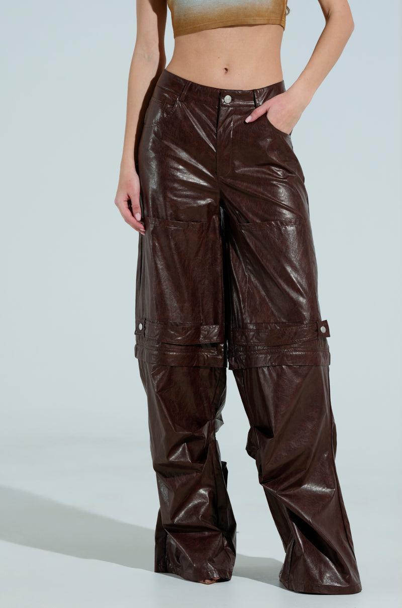 TOO GOOD FAUX LEATHER WIDE LEG TROUSER Product Image