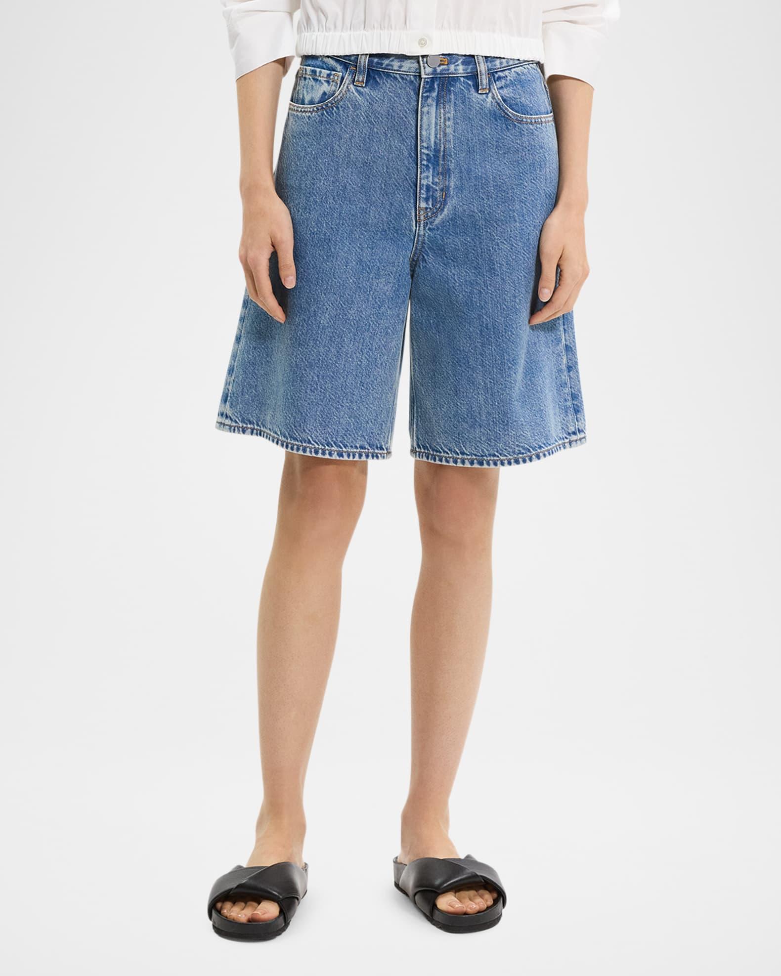 High-Rise Relaxed Denim Shorts Product Image