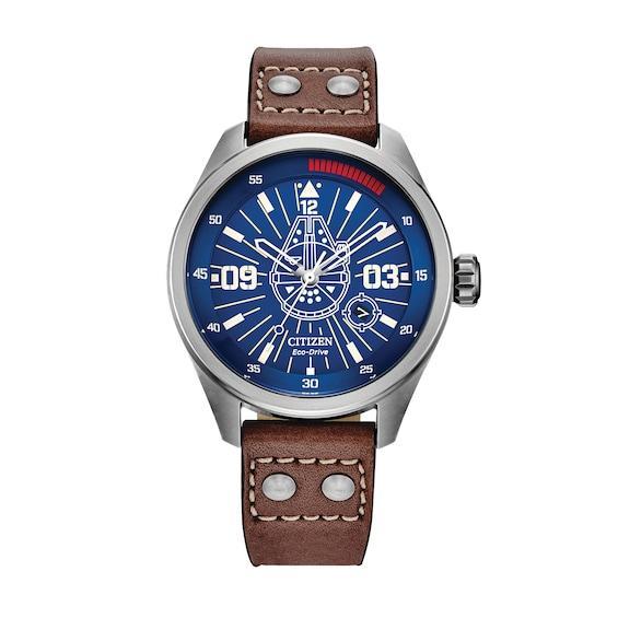 Citizen Mens Eco-Drive Star Wars Han Solo Stainless Steel Brown Leather Strap Watch Product Image