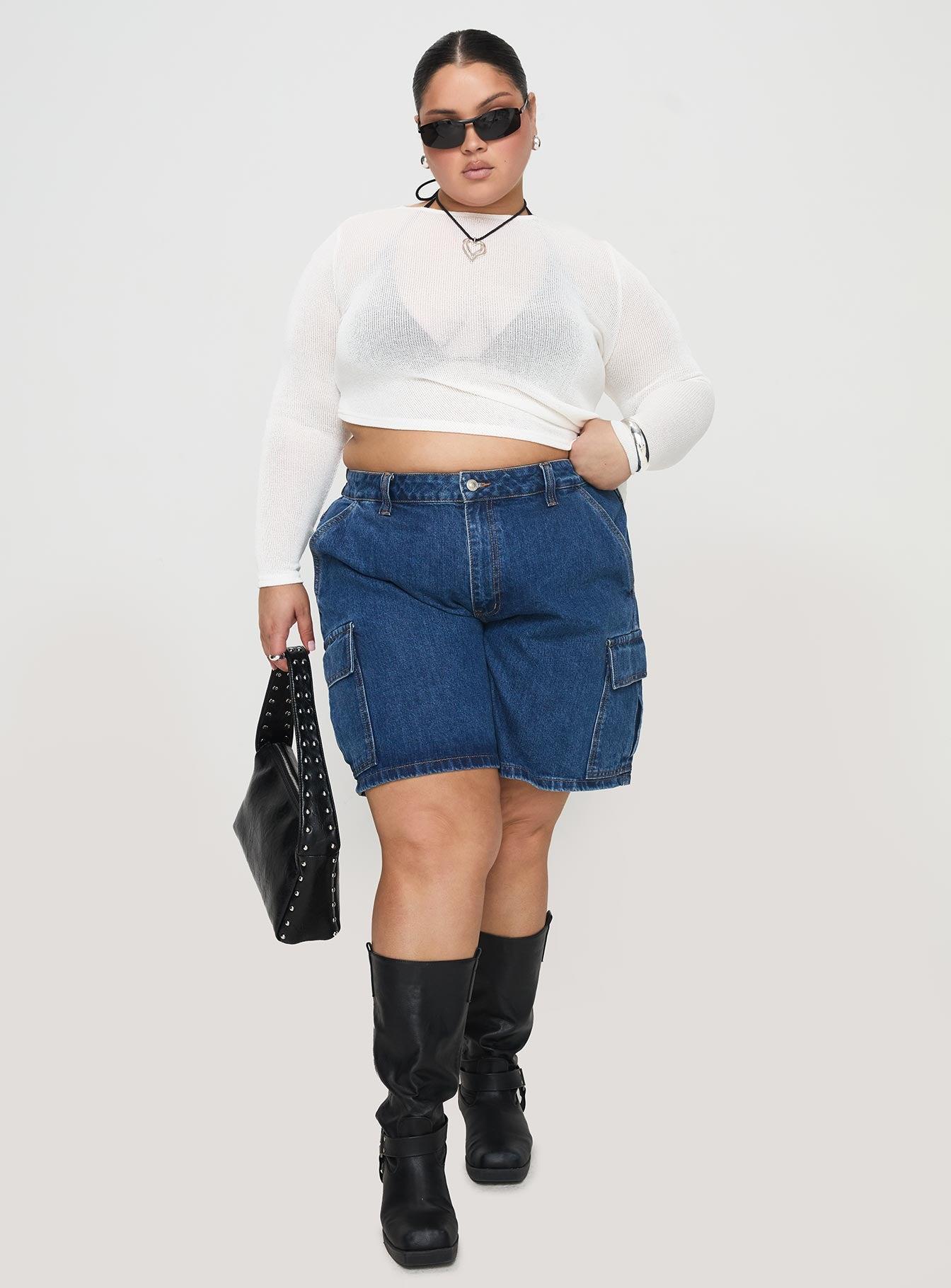 Mika Carpenter Denim Shorts Mid Wash Curve Product Image