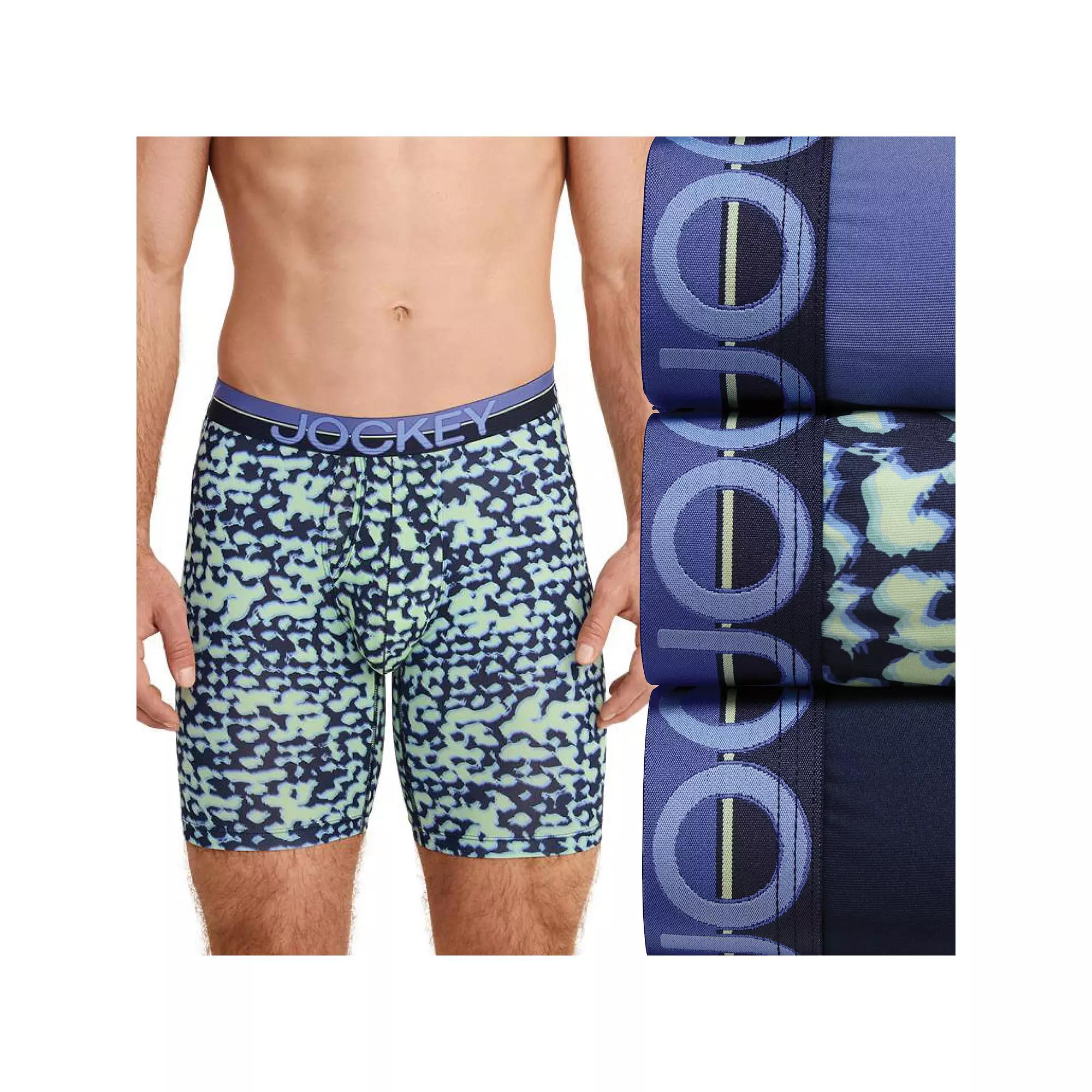 Men's Jockey® Infinite Cool 3-pack Microfiber Stretch 8" Long Leg Boxer Briefs, Size: XXL, Blue Stencils Product Image