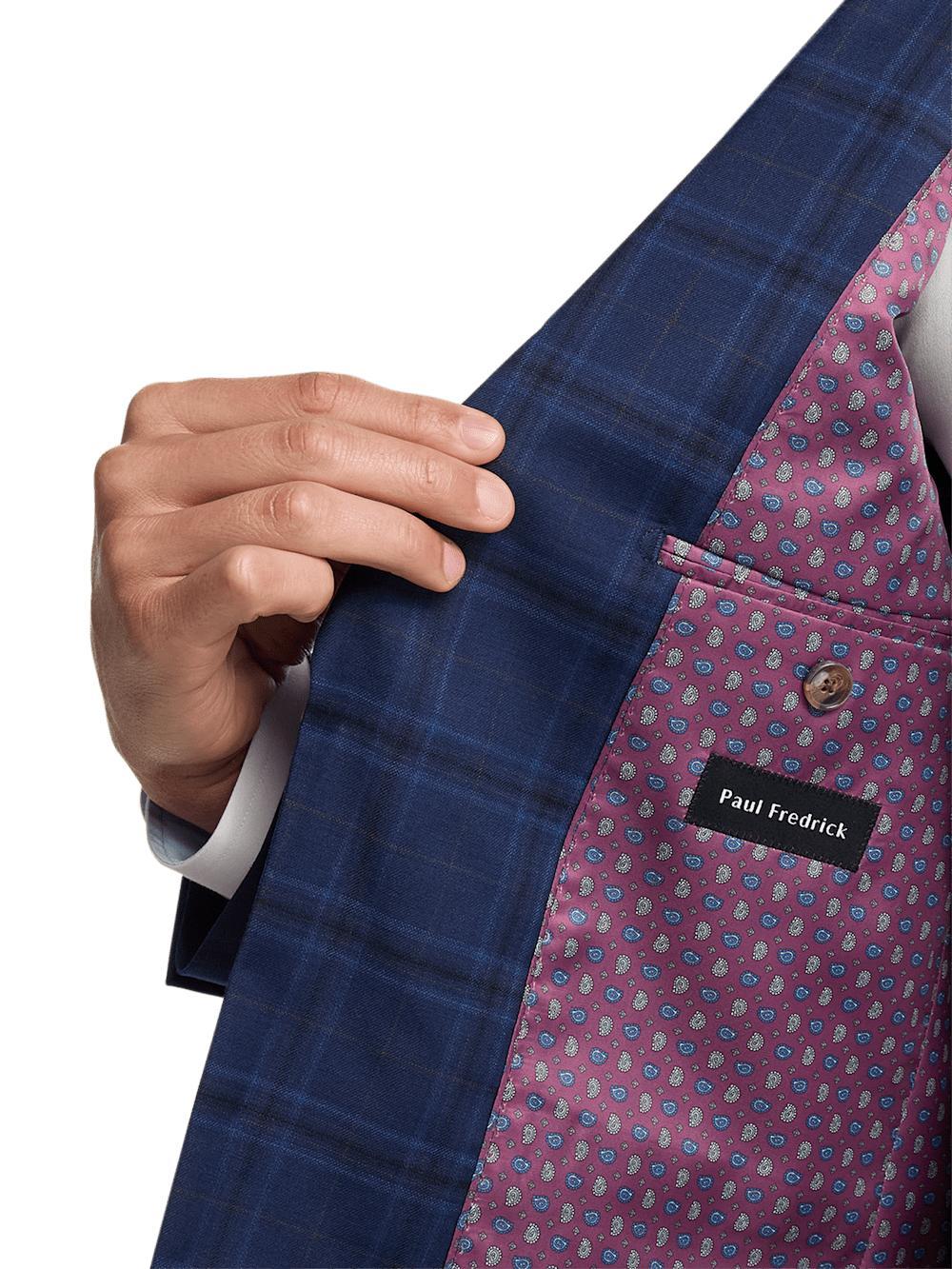 Wool Stretch Plaid Single Breasted Notch Lapel Suit - Blue Product Image