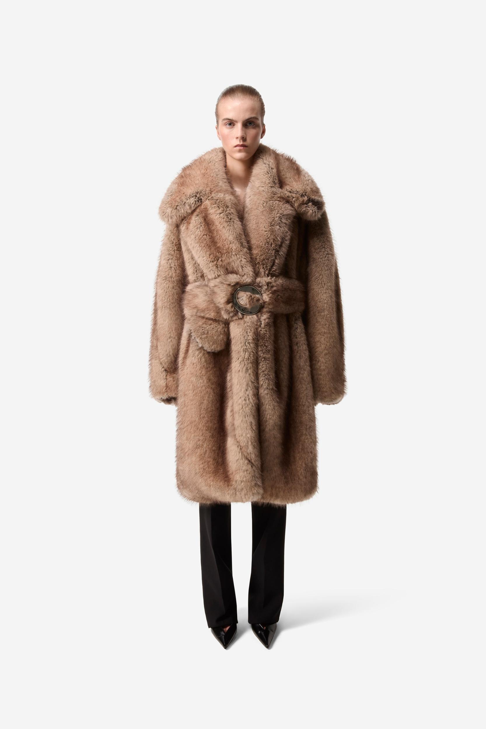 Fur Oversized Belted Coat Product Image