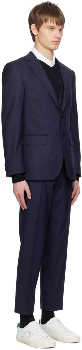 HUGO BOSS Three-piece Slim-fit Suit In Virgin Wool In Dark Blue Product Image