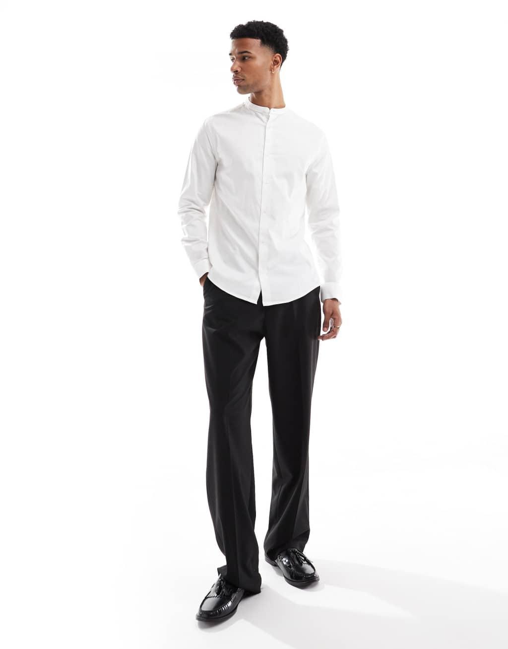 ASOS DESIGN easy iron regular shirt with grandad collar in white Product Image