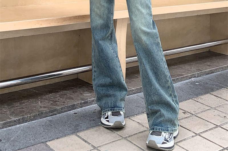 Mid Waist Washed Bootcut Jeans Product Image