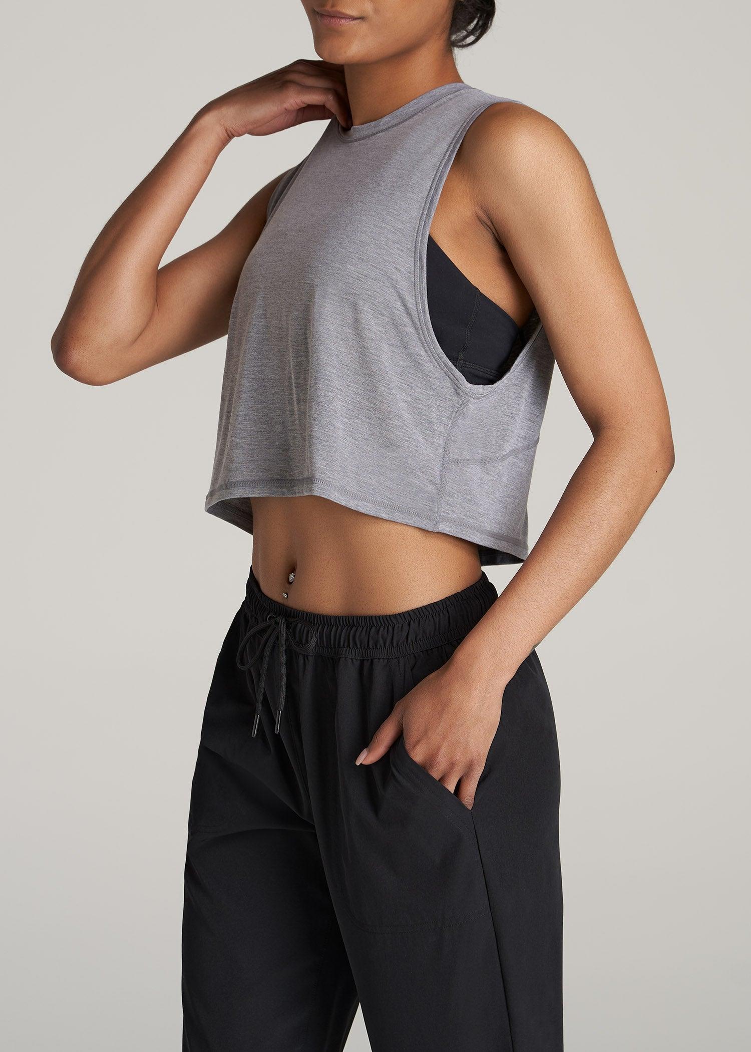 Athletic Cropped Muscle Tank Top for Tall Women in Grey Mix Product Image