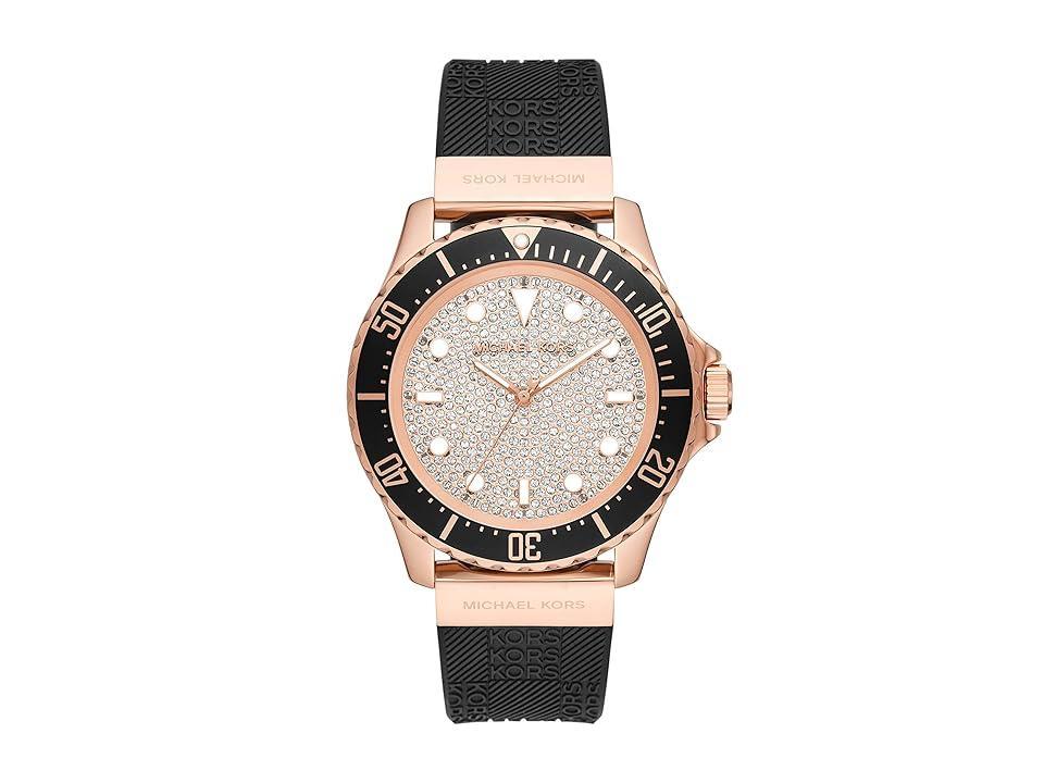 Oversized Slim Everest Pavé Rose-Gold Tone and Embossed Silicone Watch Product Image