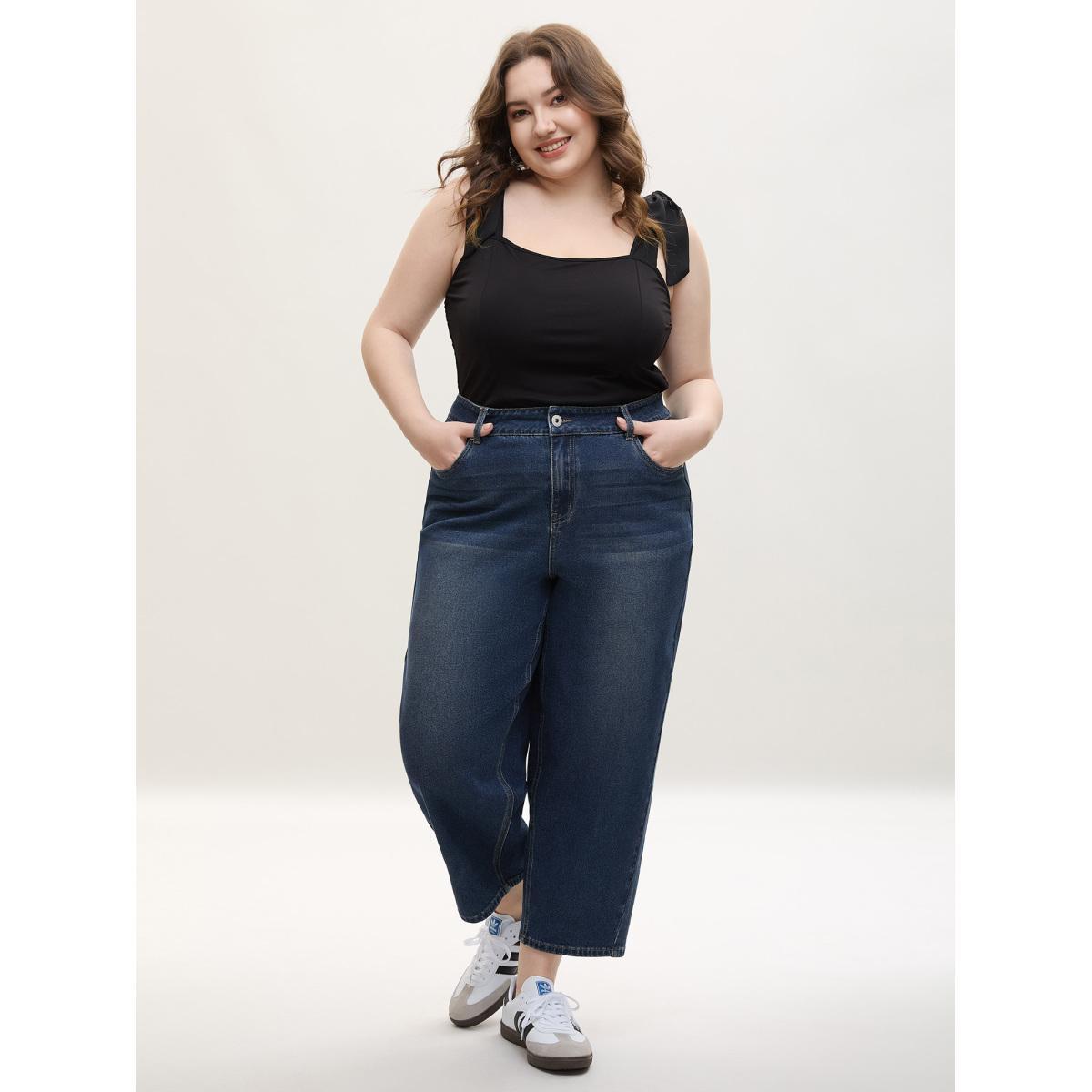 Plus Size High Waist Sculpting Side Zipper Jeans Women Denimindigo Casual No stretch Slanted pocket Jeans BloomChic 10/M Product Image