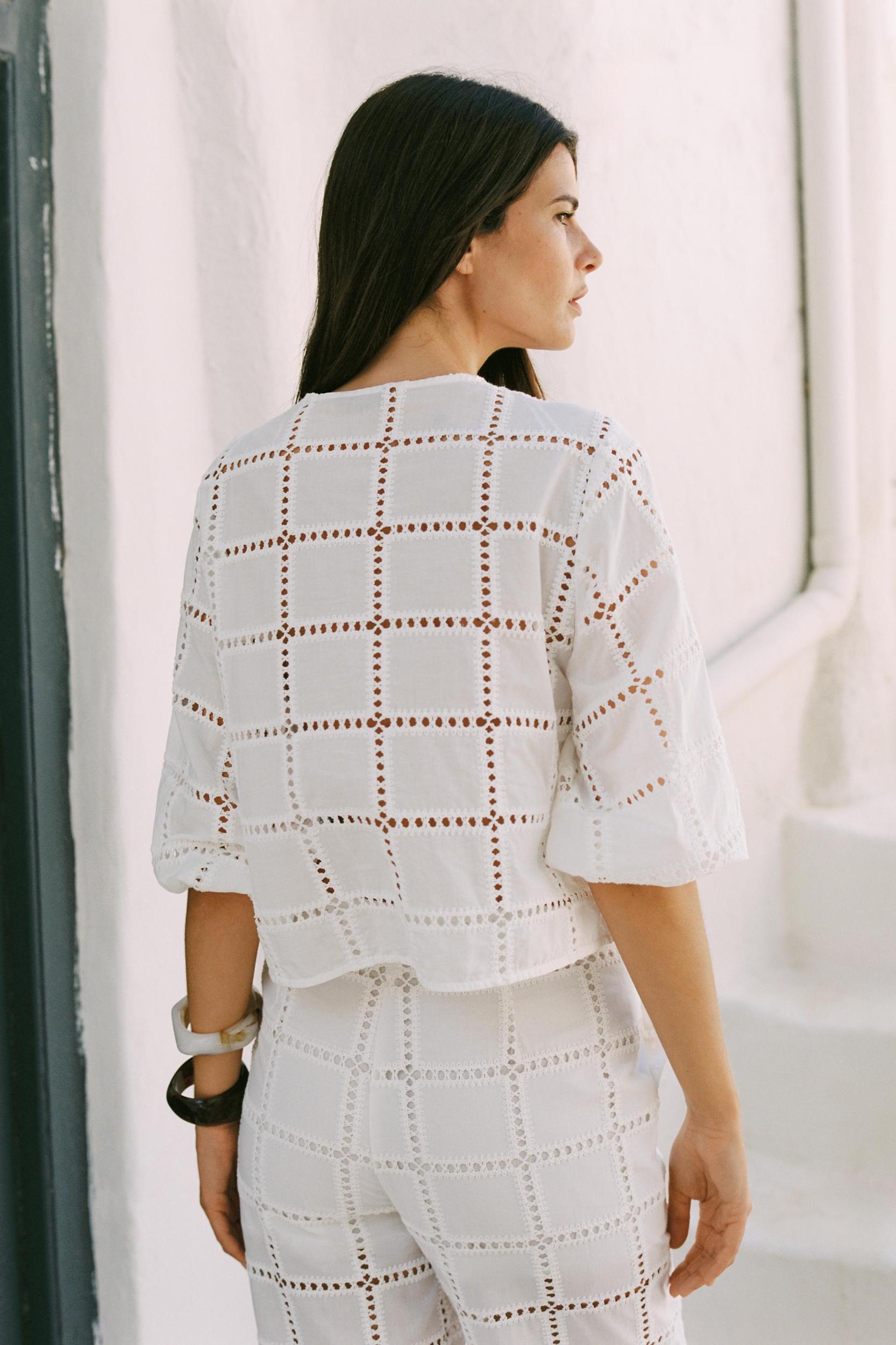 EMBROIDERED EYELET SHORT BLOUSE Product Image