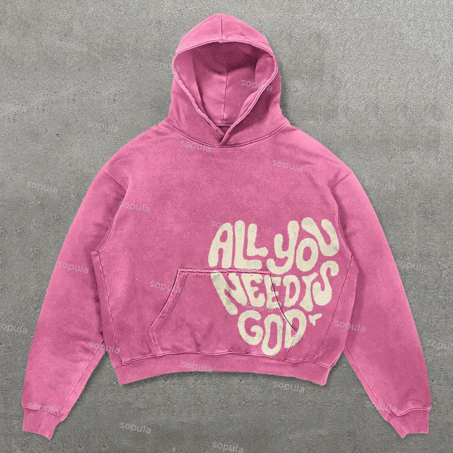 Sopula All You Need Is God Graphic Acid Washed Oversized Hoodie Product Image