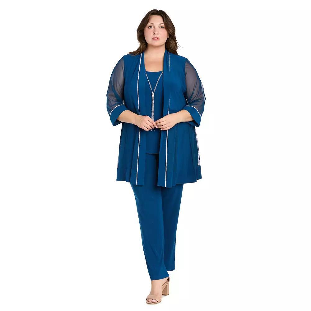 Plus Size R&M Richards 2-pc. Mesh Inset Jacket & Mock Pantsuit with Rhinestone Detail Set, Women's, Size: 18 W, Peacock Product Image