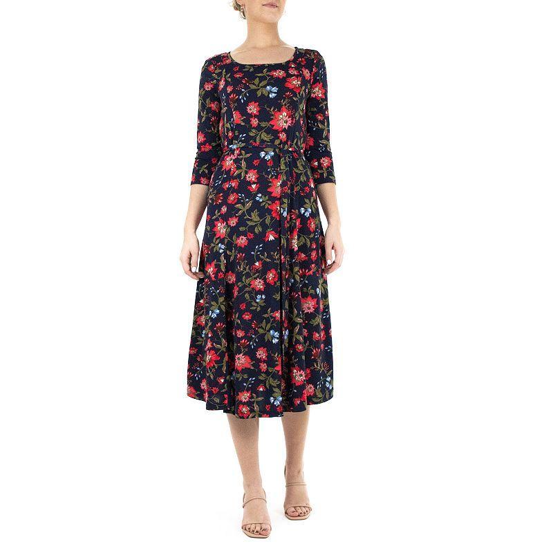 Women's Nina Leonard Sylvia Print Midi Dress, Size: XL, Pink Floral Product Image