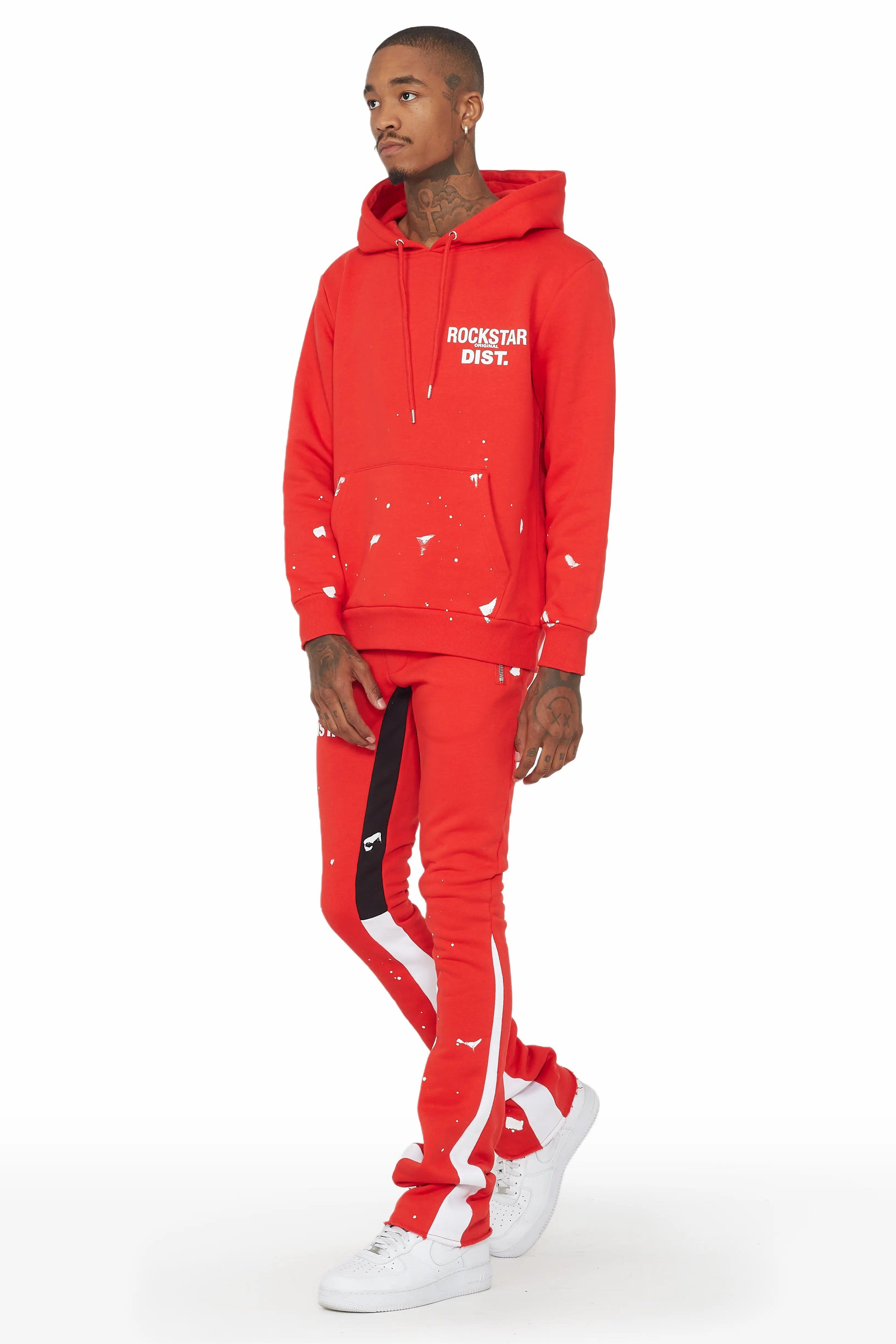 Raffer Red Hoodie/Stacked Flare Pant Set Male Product Image