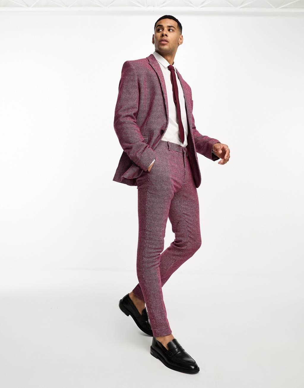 ASOS DESIGN Wedding super skinny wool mix puppytooth suit pants Product Image