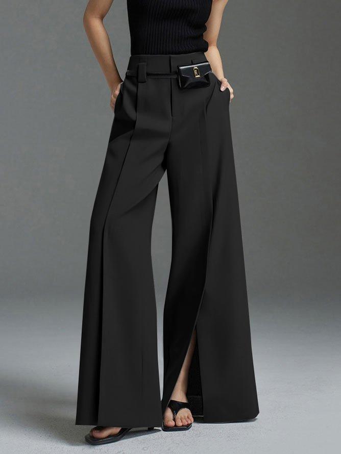 Loose Wide Pants High-Waisted Pleated Split-Front Pants Trousers Product Image