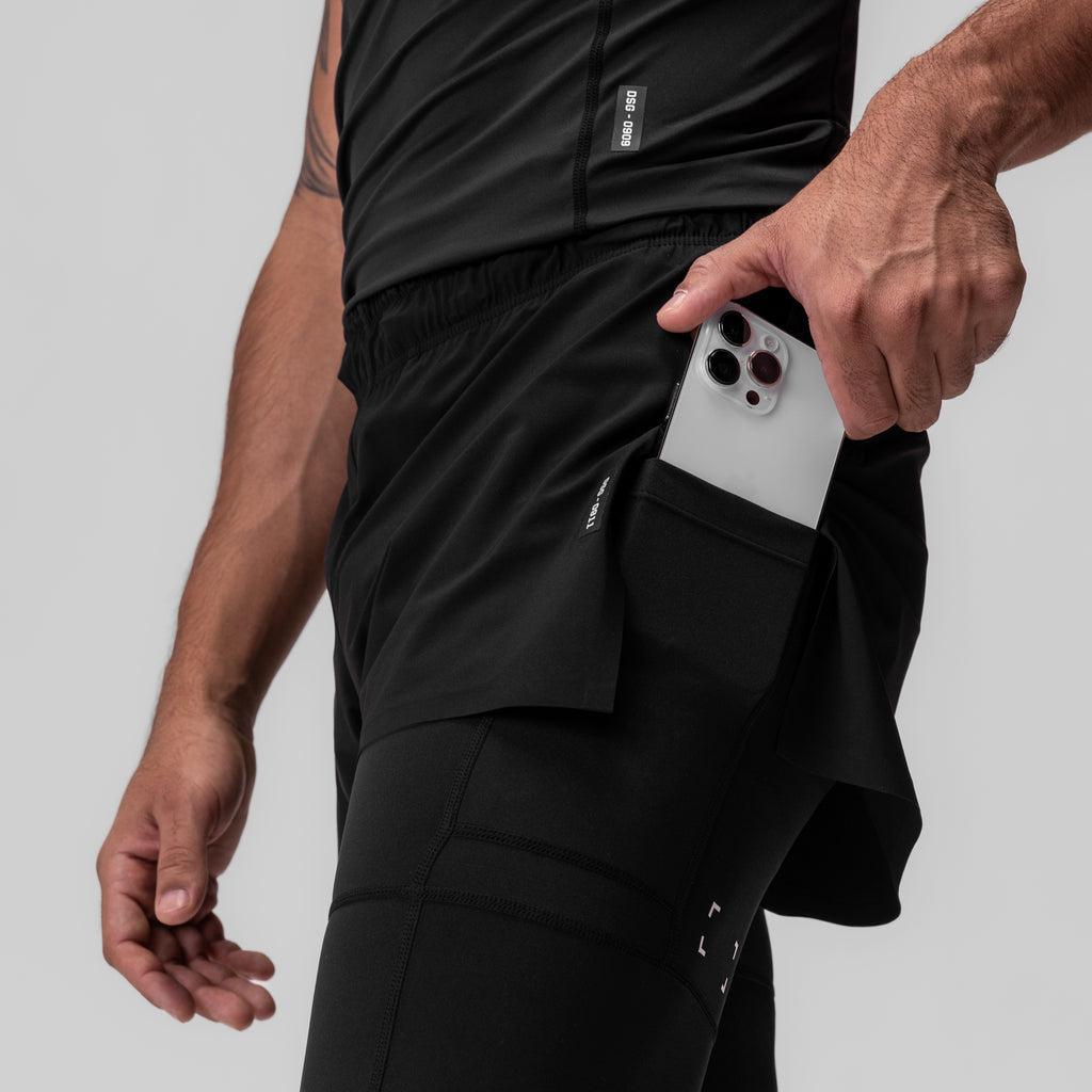 0911. Tetra-Lite® 2-in-1 High Split Legging Short - Black "Cyber"/Black Male Product Image