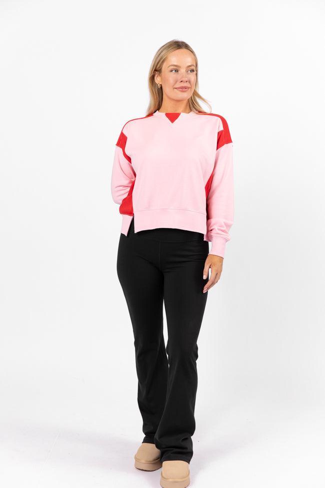 Far Between Pink and Red Contrast Trim Crew Neck Sweatshirt Product Image