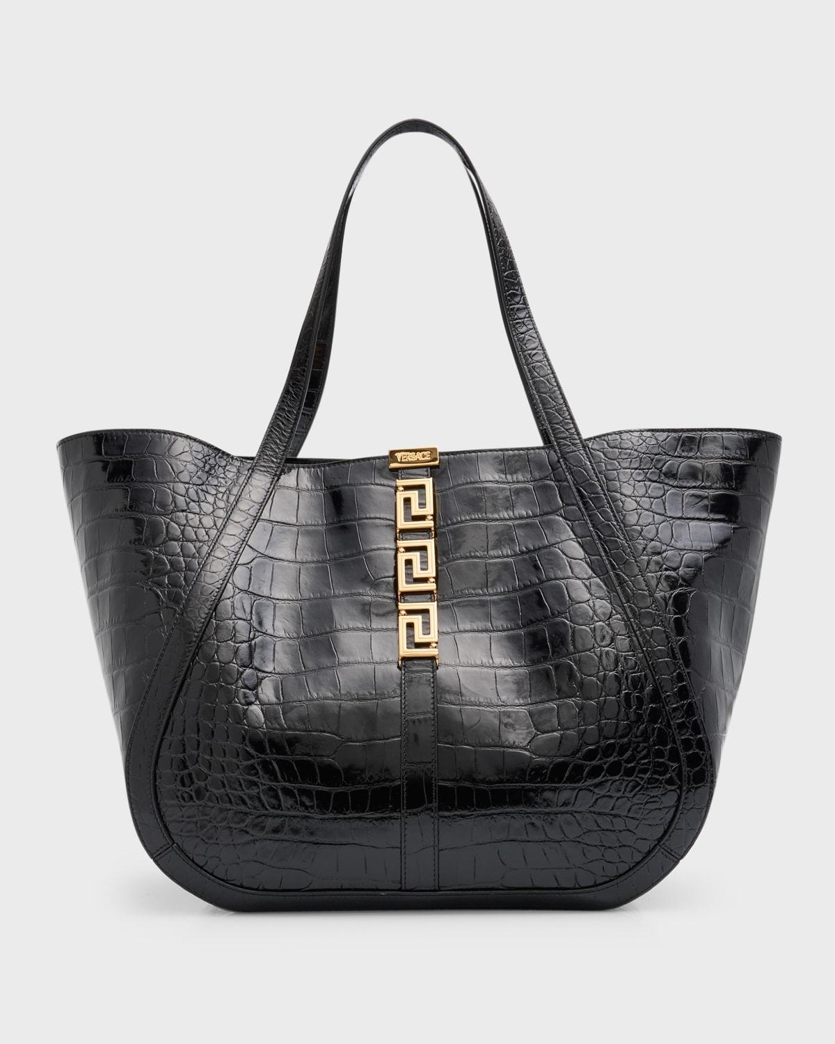 Womens Greca Crocodile-Embossed Leather Tote Bag Product Image