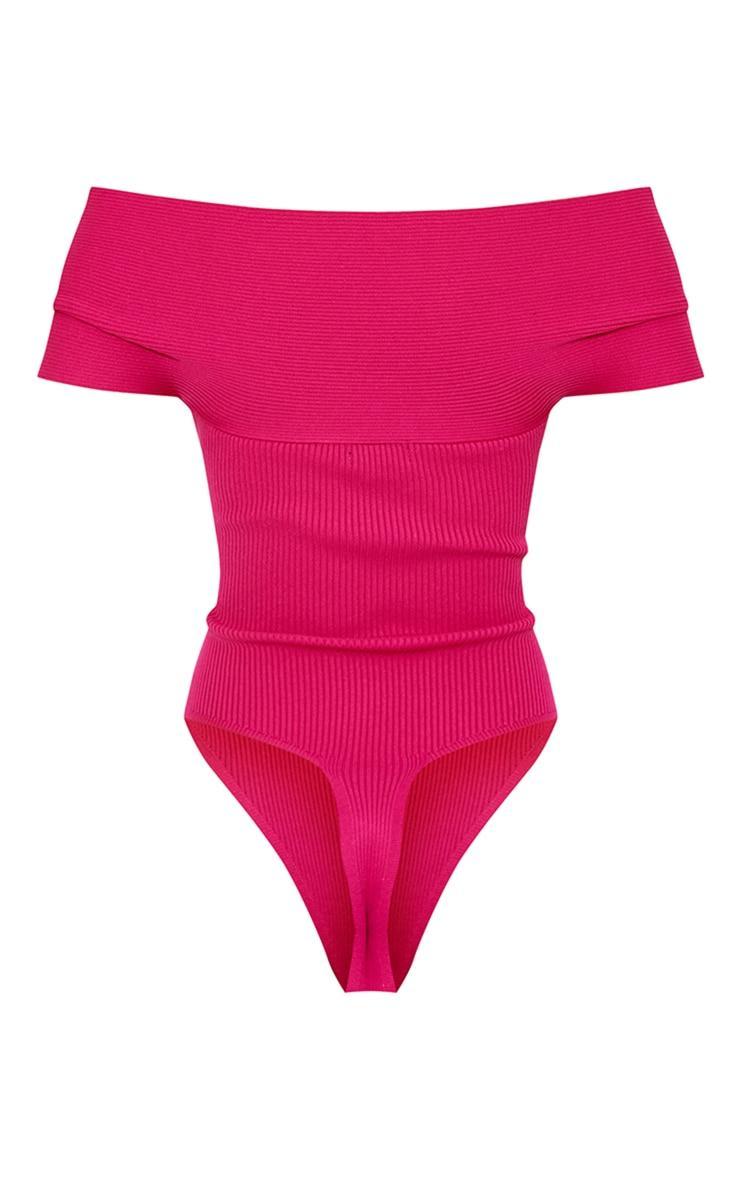 Fuchsia Rib Knit Foldover Twist Bodysuit Product Image