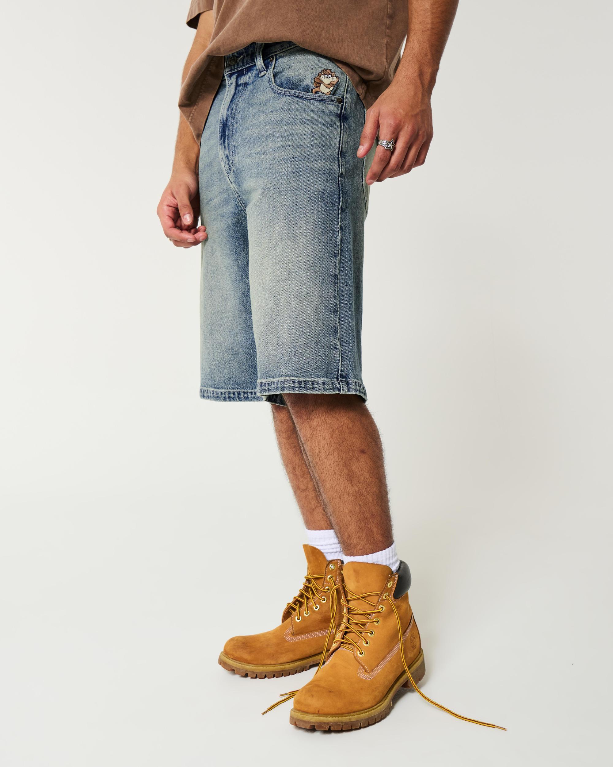 Below-the-Knee Washed Black Super Baggy Denim Shorts Product Image