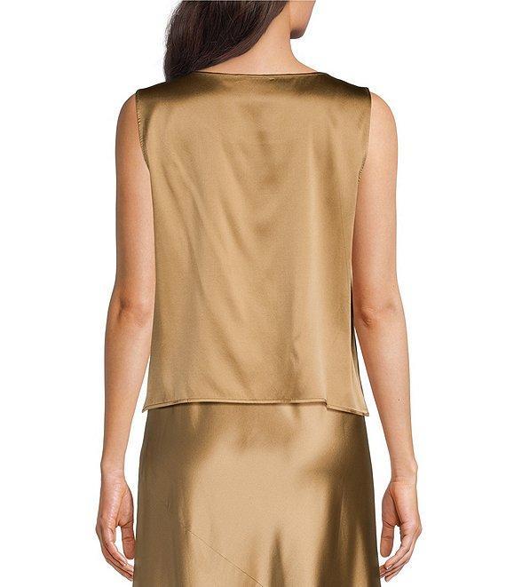 Eileen Fisher Coordinating Stretch Silk Charmeuse Boat Neck Sleeveless Shell Top Product Image
