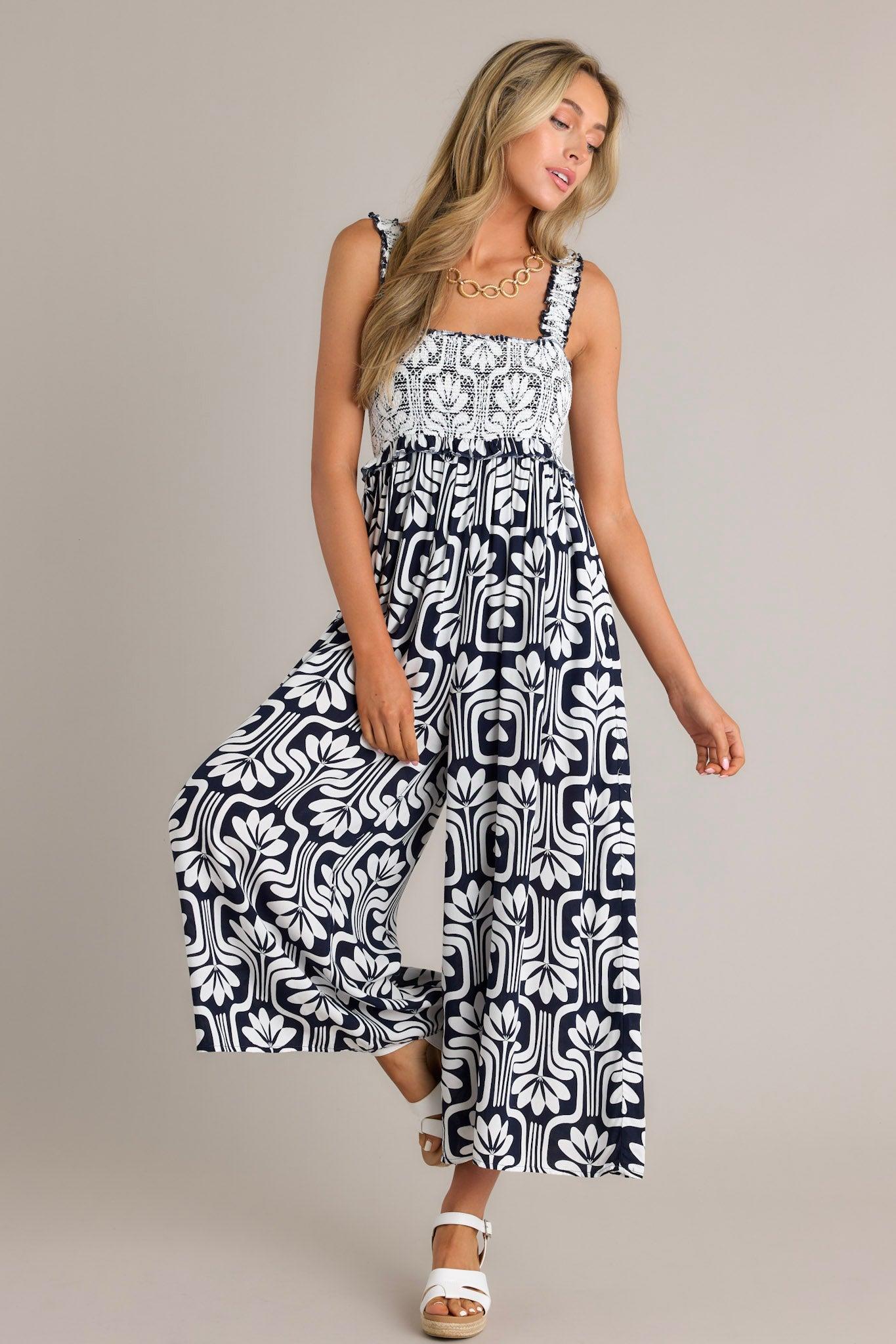 Midnight Oasis Black Tropical Print Jumpsuit Product Image