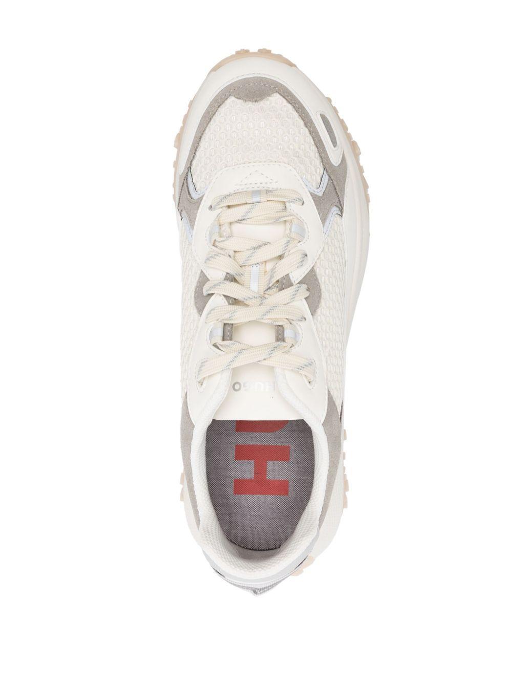 HUGO BOSS Off-white Mixed-material Sneakers In 102-natural Product Image