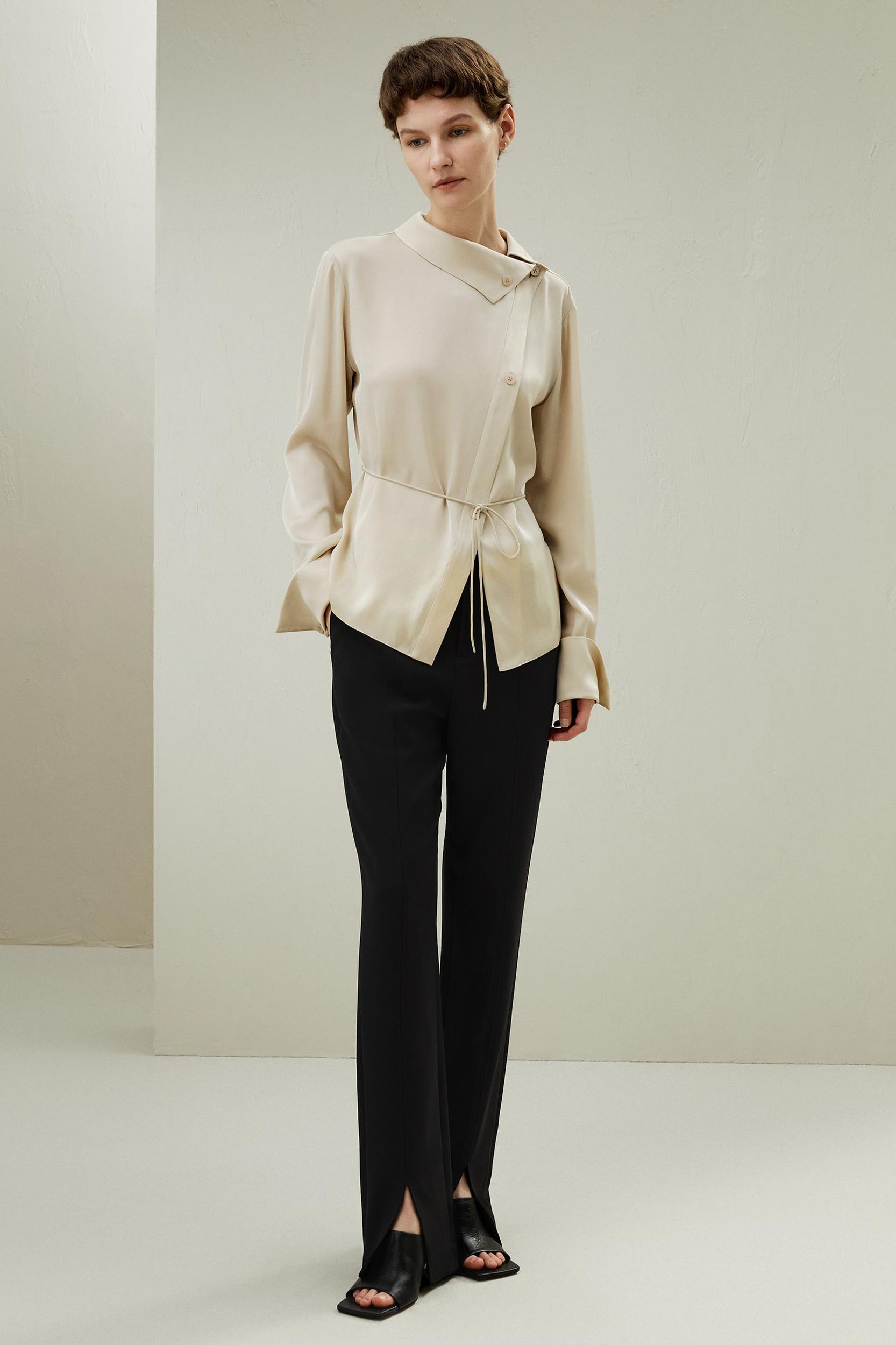 Asymmetrical Shirt with Waist Tie Product Image