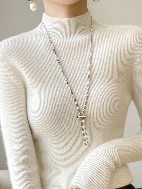 Casual Skinny Long Sleeves Solid Color Half Turtleneck Sweater Tops Product Image