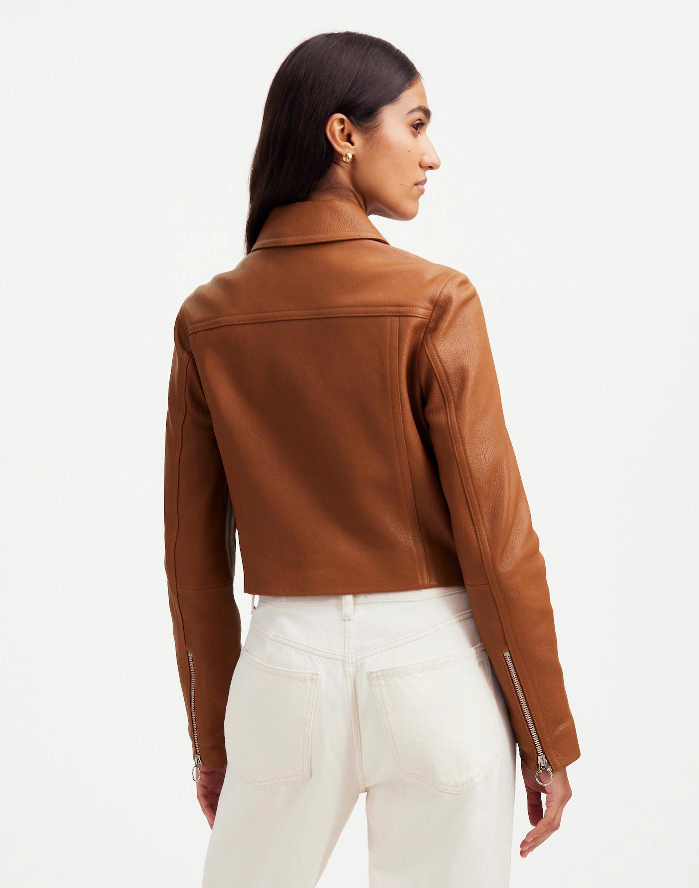 Shrunken Zip-Front Jacket in Leather Product Image