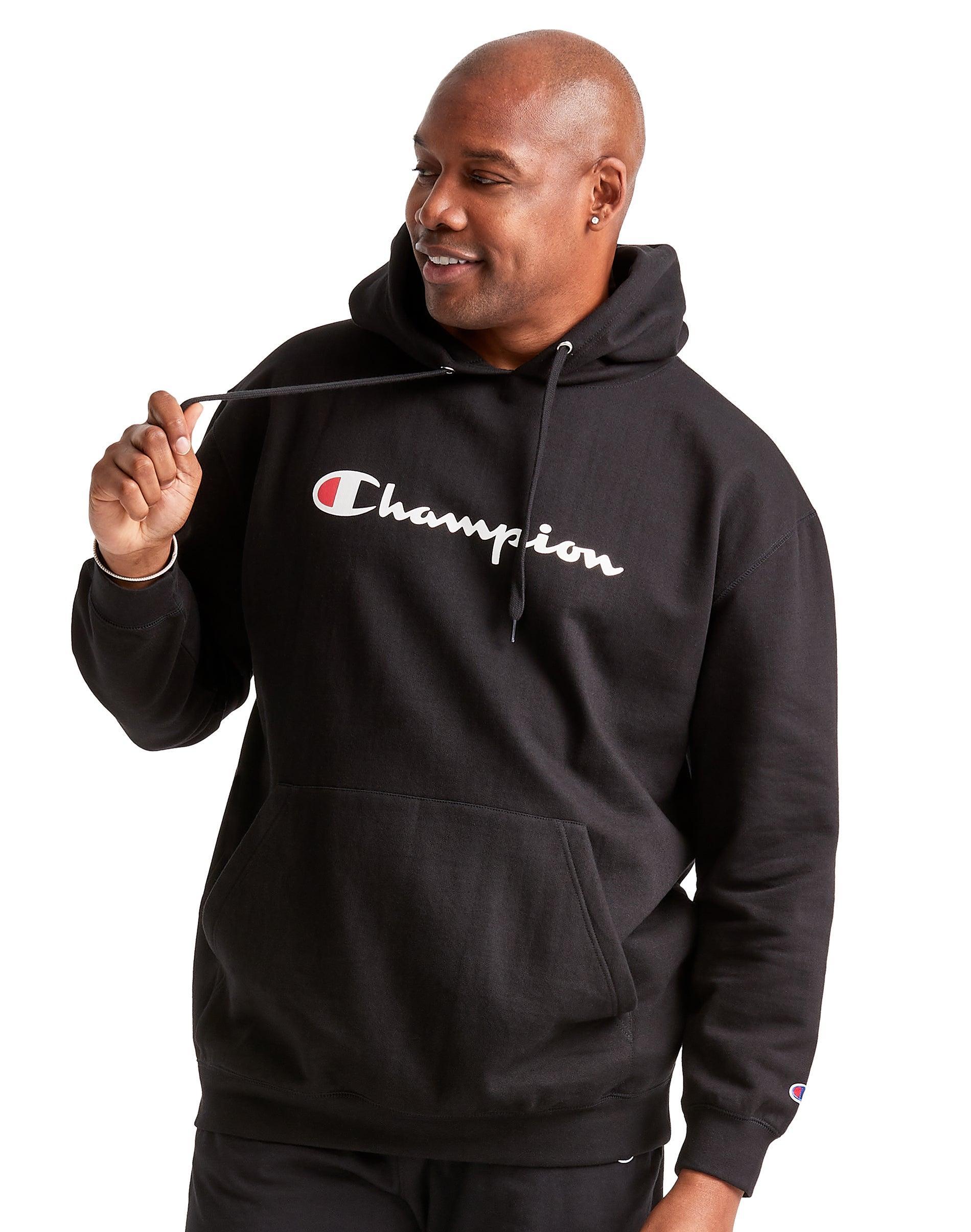 Mens Champion Powerblend Hoodie, Script Logo (Big & Tall) Oxford Grey 3XT Product Image