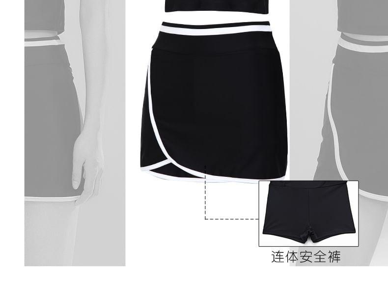 Set: Short-Sleeve Two Tone Swim Top + Swim Skirt Product Image