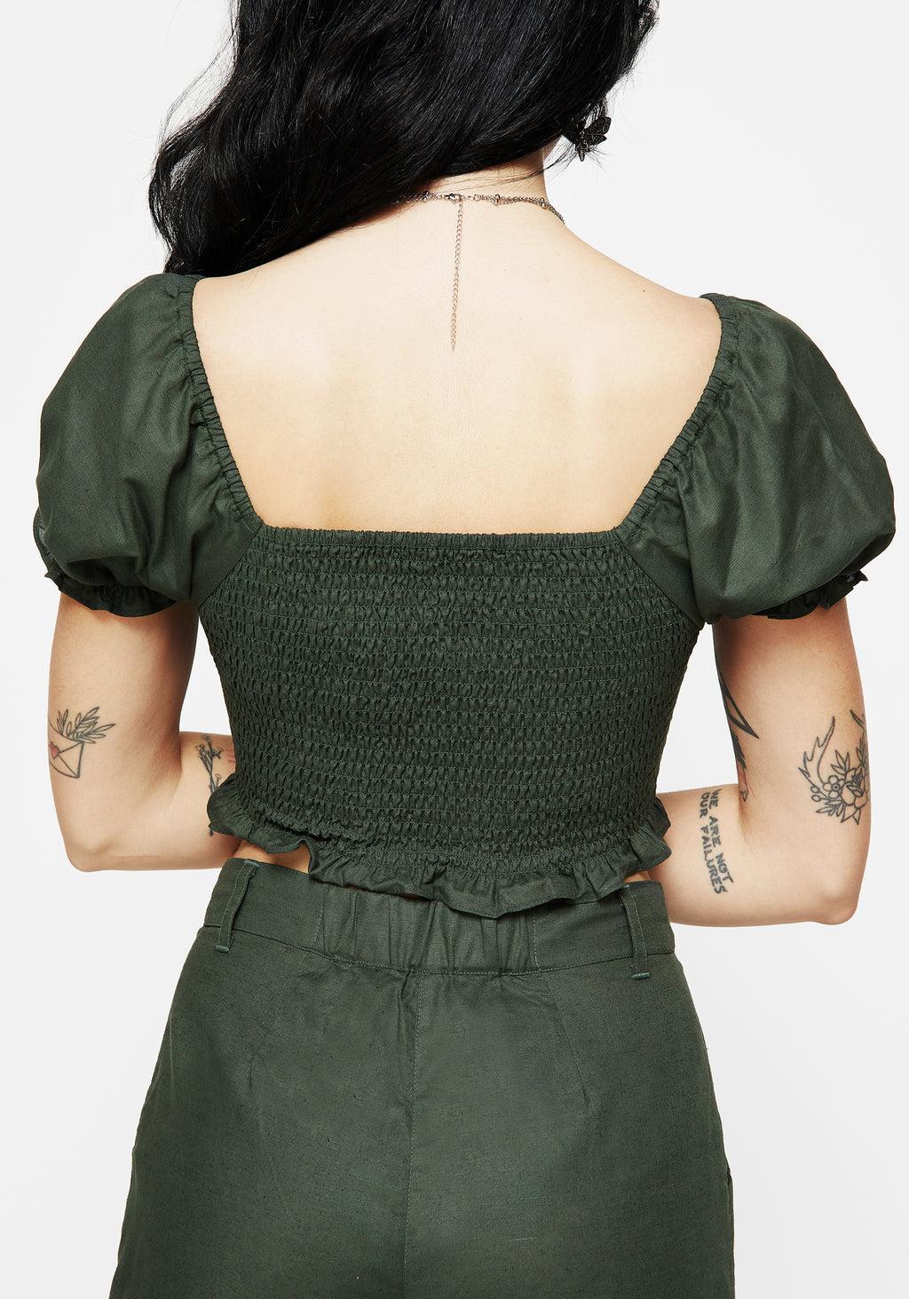 Whisper Embroidered Linen-Blend Smock Crop Top Product Image